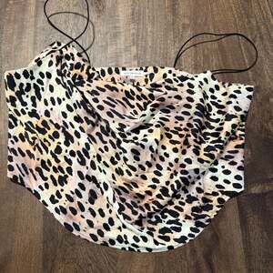 Good American Leopard Print Cowl Neck Crop Satin top